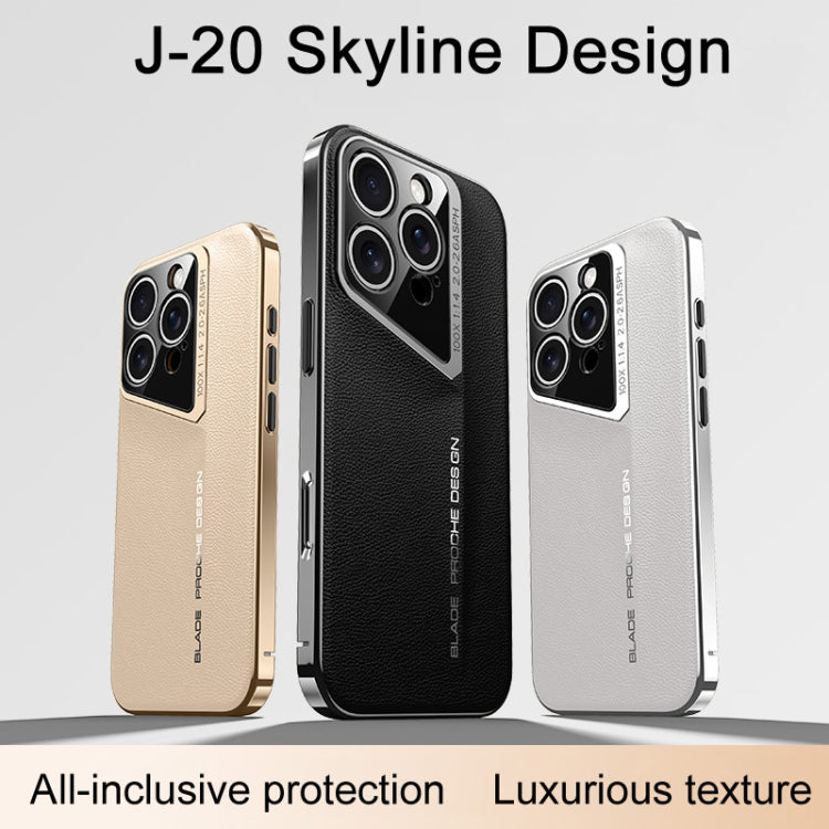 For iPhone 16 Pro J-20 Leather Skyline Design Full Coverage Phone Case(White) - iPhone 16 Pro Cases by PMC Jewellery | Online Shopping South Africa | PMC Jewellery | Buy Now Pay Later Mobicred