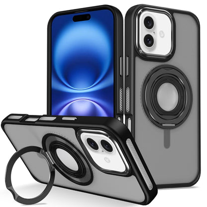 For iPhone 16 Plus Skin Feel Matte 360 Degree Rotating Silicone Ring Holder Phone Case(Black) - iPhone 16 Plus Cases by PMC Jewellery | Online Shopping South Africa | PMC Jewellery | Buy Now Pay Later Mobicred