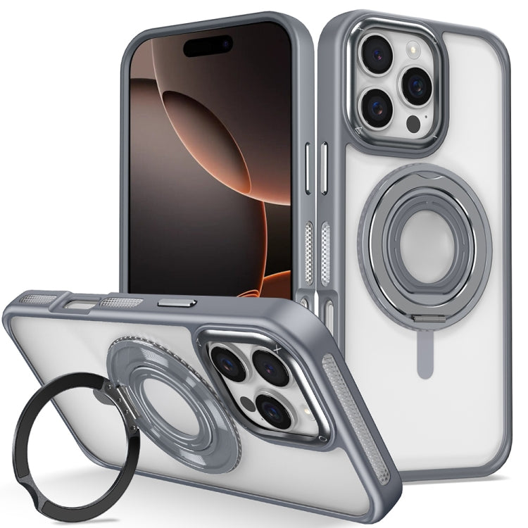 For iPhone 16 Pro Max Skin Feel Transparent 360 Degree Rotating Silicone Ring Holder Phone Case(Grey) - iPhone 16 Pro Max Cases by PMC Jewellery | Online Shopping South Africa | PMC Jewellery | Buy Now Pay Later Mobicred