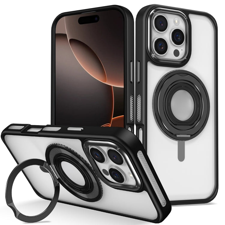 For iPhone 16 Pro Skin Feel Transparent 360 Degree Rotating Silicone Ring Holder Phone Case(Black) - iPhone 16 Pro Cases by PMC Jewellery | Online Shopping South Africa | PMC Jewellery | Buy Now Pay Later Mobicred