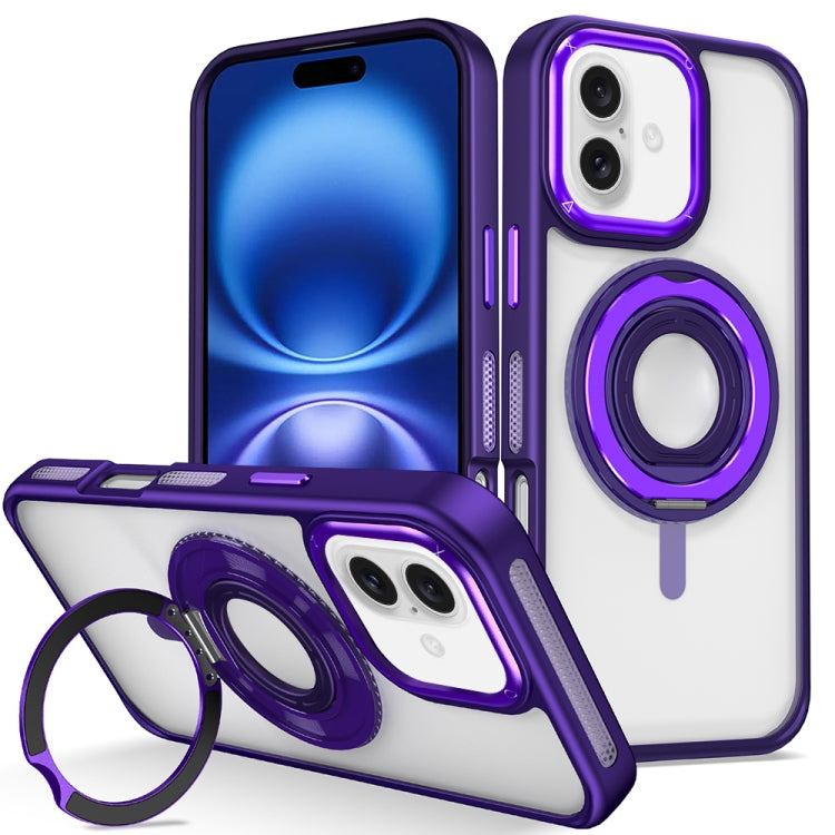 For iPhone 16 Plus Skin Feel Transparent 360 Degree Rotating Silicone Ring Holder Phone Case(Purple) - iPhone 16 Plus Cases by PMC Jewellery | Online Shopping South Africa | PMC Jewellery | Buy Now Pay Later Mobicred