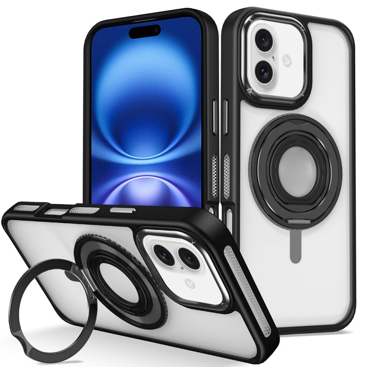 For iPhone 16 Plus Skin Feel Transparent 360 Degree Rotating Silicone Ring Holder Phone Case(Black) - iPhone 16 Plus Cases by PMC Jewellery | Online Shopping South Africa | PMC Jewellery | Buy Now Pay Later Mobicred