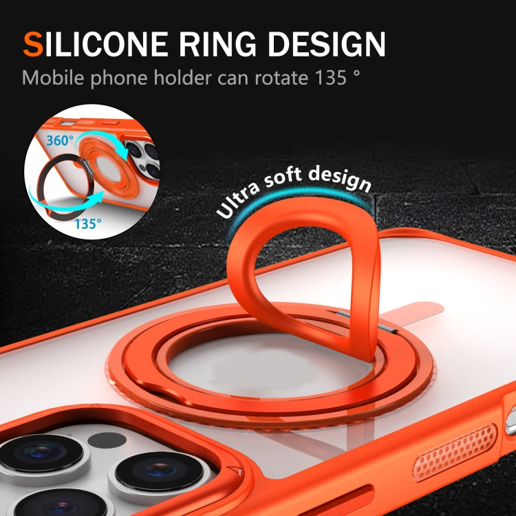 For iPhone 16 Plus Skin Feel Transparent 360 Degree Rotating Silicone Ring Holder Phone Case(Orange) - iPhone 16 Plus Cases by PMC Jewellery | Online Shopping South Africa | PMC Jewellery | Buy Now Pay Later Mobicred