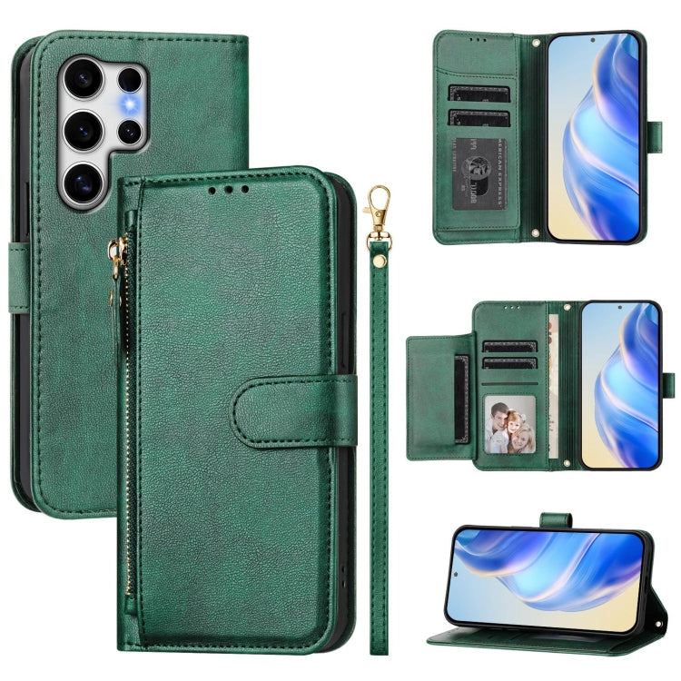 For Samsung Galaxy S25 Ultra 5G Multi-Card Slots Zipper Wallet Leather Phone Case(Green) - Galaxy S25 Ultra 5G Cases by PMC Jewellery | Online Shopping South Africa | PMC Jewellery | Buy Now Pay Later Mobicred