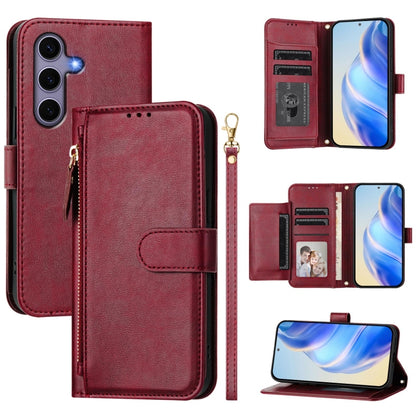 For Samsung Galaxy S25 5G Multi-Card Slots Zipper Wallet Leather Phone Case(Dark Red) - Galaxy S25 5G Cases by PMC Jewellery | Online Shopping South Africa | PMC Jewellery | Buy Now Pay Later Mobicred