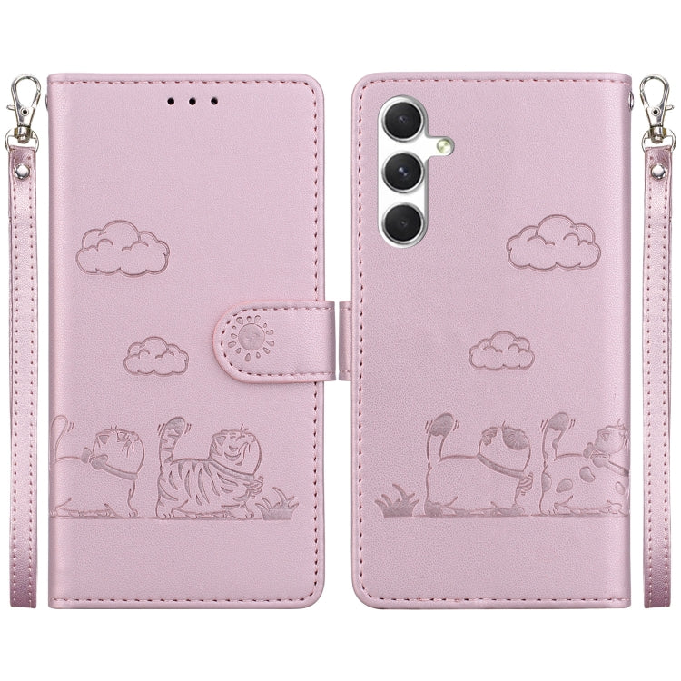 For Samsung Galaxy S25 5G Cute Cats RFID Leather Phone Case(Rose Gold) - Galaxy S25 5G Cases by PMC Jewellery | Online Shopping South Africa | PMC Jewellery | Buy Now Pay Later Mobicred