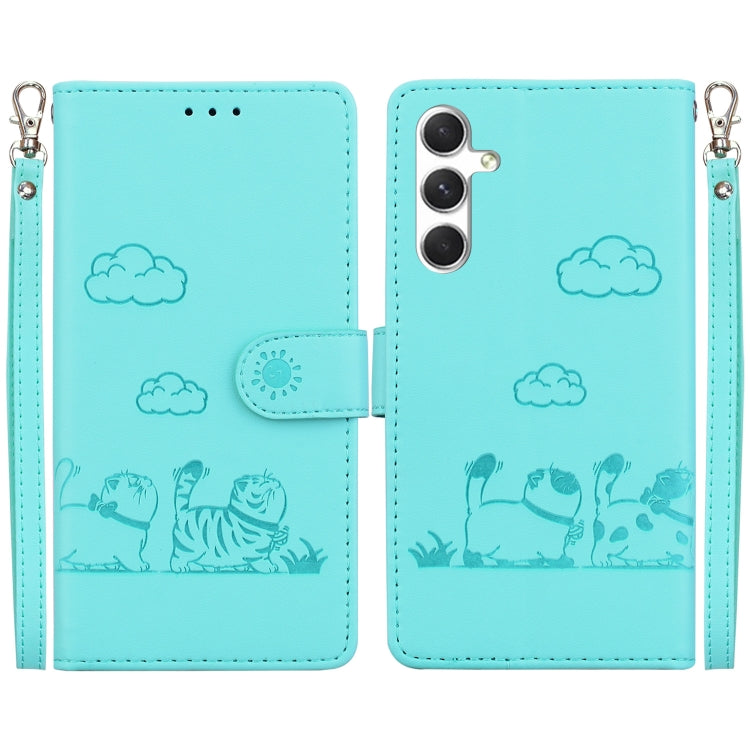 For Samsung Galaxy S25+ 5G Cute Cats RFID Leather Phone Case(Green) - Galaxy S25+ 5G Cases by PMC Jewellery | Online Shopping South Africa | PMC Jewellery | Buy Now Pay Later Mobicred