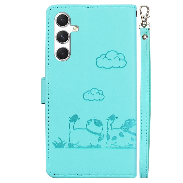 For Samsung Galaxy S25+ 5G Cute Cats RFID Leather Phone Case(Green) - Galaxy S25+ 5G Cases by PMC Jewellery | Online Shopping South Africa | PMC Jewellery | Buy Now Pay Later Mobicred