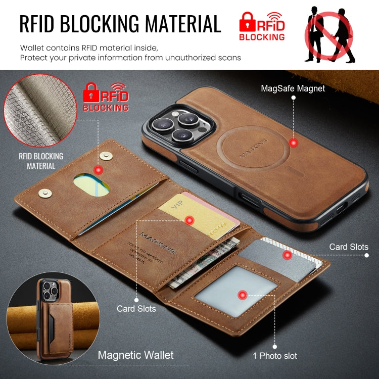 For iPhone 16 Pro DG.MING MAGKING-K2 Series MagSafe RFID Card Bag Detachable Phone Case(Brown) - iPhone 16 Pro Cases by DG.MING | Online Shopping South Africa | PMC Jewellery | Buy Now Pay Later Mobicred