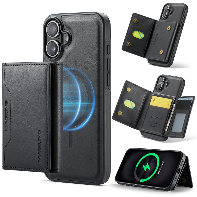 For iPhone 16 Plus DG.MING MAGKING-K2 Series MagSafe RFID Card Bag Detachable Phone Case(Black) - iPhone 16 Plus Cases by DG.MING | Online Shopping South Africa | PMC Jewellery | Buy Now Pay Later Mobicred