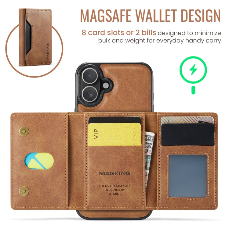 For iPhone 16 Plus DG.MING MAGKING-K2 Series MagSafe RFID Card Bag Detachable Phone Case(Brown) - iPhone 16 Plus Cases by DG.MING | Online Shopping South Africa | PMC Jewellery | Buy Now Pay Later Mobicred