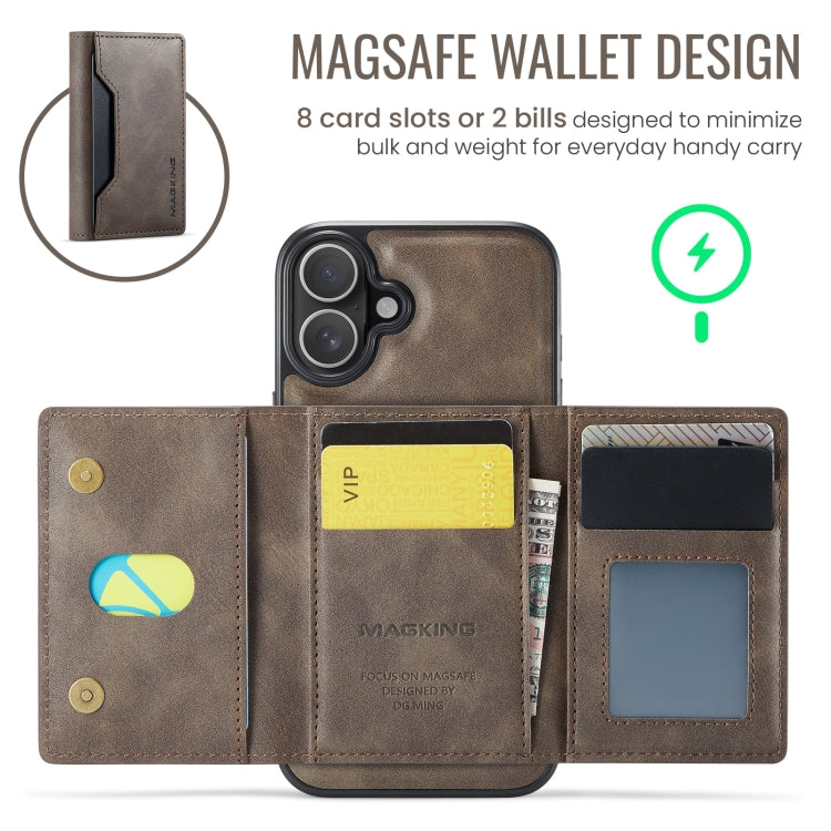 For iPhone 16 Plus DG.MING MAGKING-K2 Series MagSafe RFID Card Bag Detachable Phone Case(Coffee) - iPhone 16 Plus Cases by DG.MING | Online Shopping South Africa | PMC Jewellery | Buy Now Pay Later Mobicred