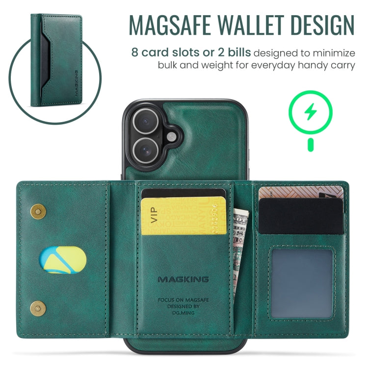 For iPhone 16 Plus DG.MING MAGKING-K2 Series MagSafe RFID Card Bag Detachable Phone Case(Green) - iPhone 16 Plus Cases by DG.MING | Online Shopping South Africa | PMC Jewellery | Buy Now Pay Later Mobicred