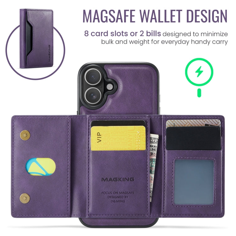 For iPhone 16 Plus DG.MING MAGKING-K2 Series MagSafe RFID Card Bag Detachable Phone Case(Purple) - iPhone 16 Plus Cases by DG.MING | Online Shopping South Africa | PMC Jewellery | Buy Now Pay Later Mobicred