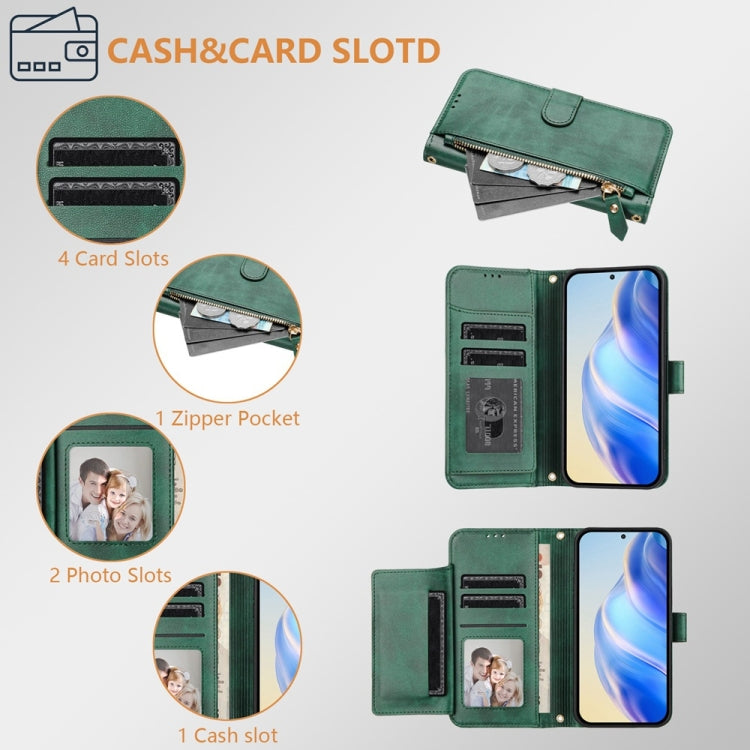 For Motorola Moto G Play 5G 2024 Multi-Card Slots Zipper Wallet Leather Phone Case(Green) - Motorola Cases by PMC Jewellery | Online Shopping South Africa | PMC Jewellery | Buy Now Pay Later Mobicred