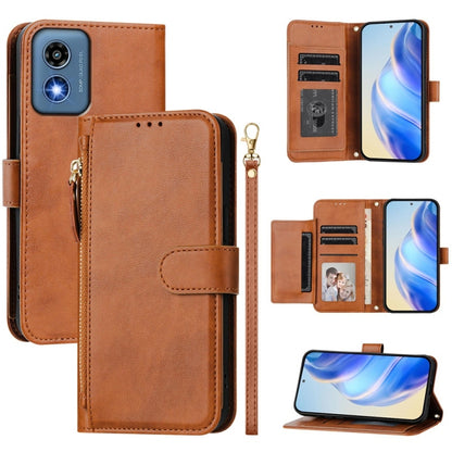 For Motorola Moto G Play 5G 2024 Multi-Card Slots Zipper Wallet Leather Phone Case(Brown) - Motorola Cases by PMC Jewellery | Online Shopping South Africa | PMC Jewellery | Buy Now Pay Later Mobicred