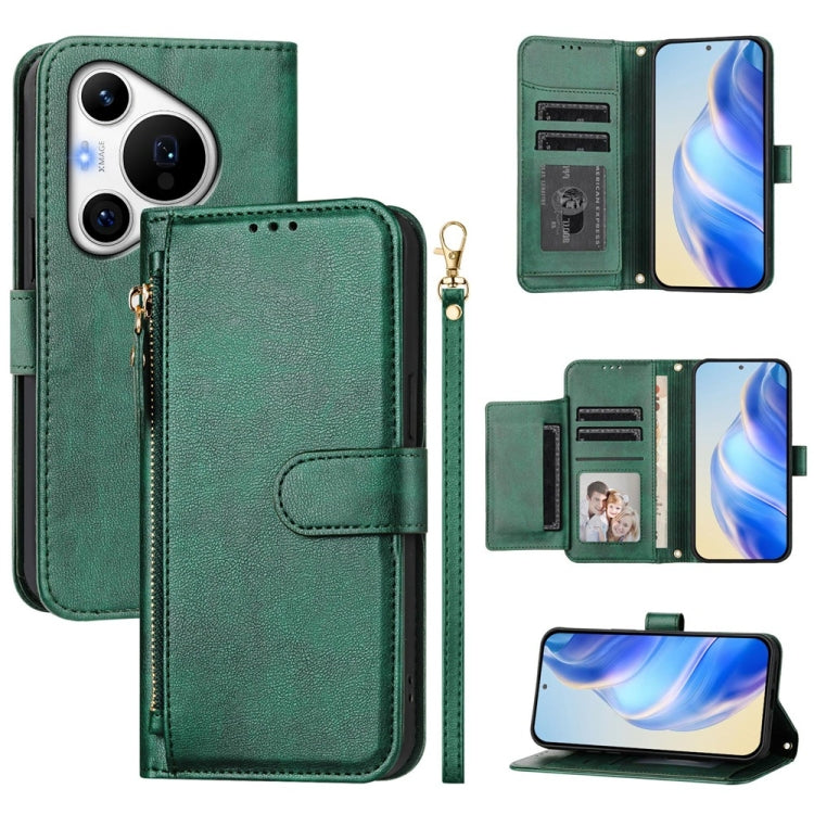 For Huawei Pura 70 Pro / Pura 70 Pro+ Multi-Card Slots Zipper Wallet Leather Phone Case(Green) - Huawei Cases by PMC Jewellery | Online Shopping South Africa | PMC Jewellery | Buy Now Pay Later Mobicred