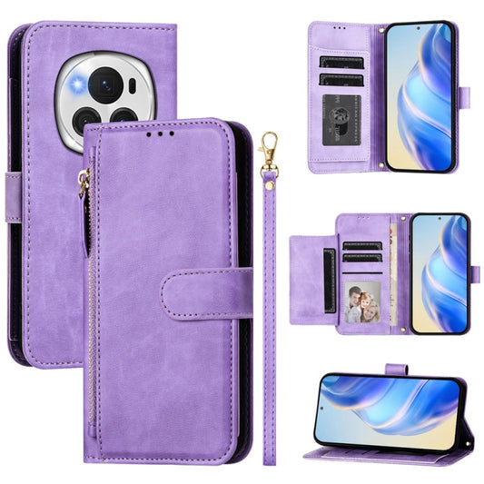 For Honor Magic6 Pro 5G Global Multi-Card Slots Zipper Wallet Leather Phone Case(Purple) - Honor Cases by PMC Jewellery | Online Shopping South Africa | PMC Jewellery | Buy Now Pay Later Mobicred