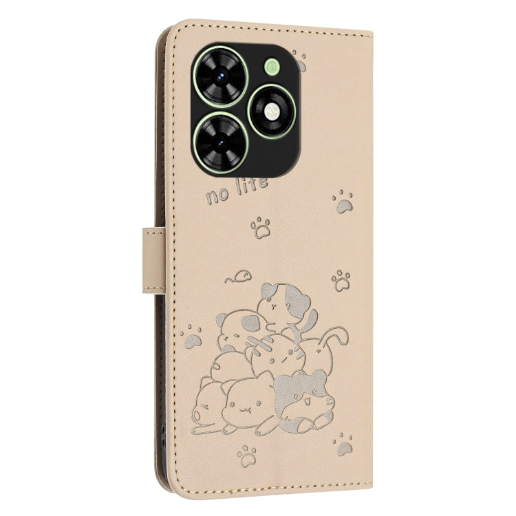 For Tecno Spark Go 2024 4G Embossed Kitten Phone Leather Case with Lanyard(Beige) - Tecno Cases by PMC Jewellery | Online Shopping South Africa | PMC Jewellery | Buy Now Pay Later Mobicred