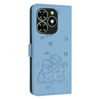 For Tecno Spark Go 2024 4G Embossed Kitten Phone Leather Case with Lanyard(Blue) - Tecno Cases by PMC Jewellery | Online Shopping South Africa | PMC Jewellery | Buy Now Pay Later Mobicred