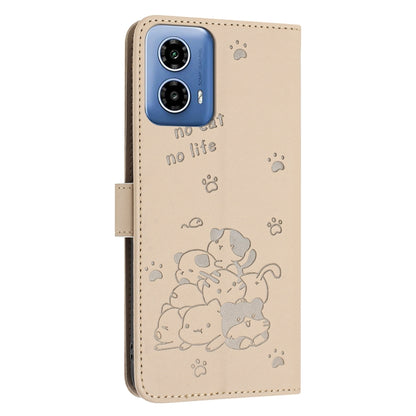 For Motorola Edge 2024 5G Embossed Kitten Phone Leather Case with Lanyard(Beige) - Motorola Cases by PMC Jewellery | Online Shopping South Africa | PMC Jewellery | Buy Now Pay Later Mobicred