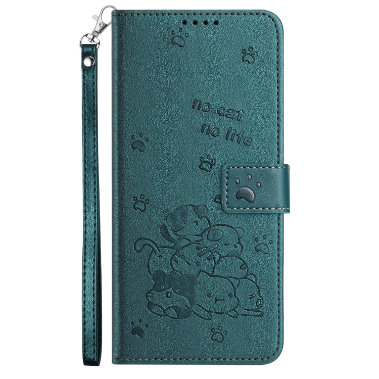 For Motorola Edge 2024 5G Embossed Kitten Phone Leather Case with Lanyard(Dark Green) - Motorola Cases by PMC Jewellery | Online Shopping South Africa | PMC Jewellery | Buy Now Pay Later Mobicred