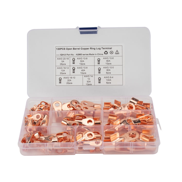 120 PCS Icstation Open Barrel Pure Copper Ring Lug Wire Crimp Terminals Assortment Kit - Booster Cable & Clip by PMC Jewellery | Online Shopping South Africa | PMC Jewellery | Buy Now Pay Later Mobicred