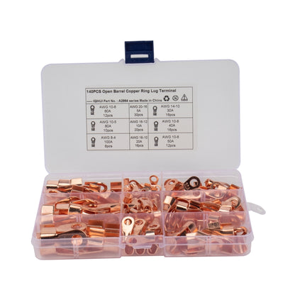 140 PCS Icstation Open Barrel Pure Copper Ring Lug Wire Crimp Terminals Assortment Kit - Booster Cable & Clip by PMC Jewellery | Online Shopping South Africa | PMC Jewellery | Buy Now Pay Later Mobicred