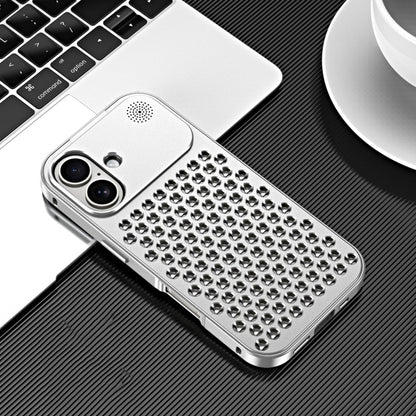 For iPhone 16 Plus R-JUST RJ58 Aromatherapy Metal Cooling Phone Case(Silver) - iPhone 16 Plus Cases by R-JUST | Online Shopping South Africa | PMC Jewellery | Buy Now Pay Later Mobicred