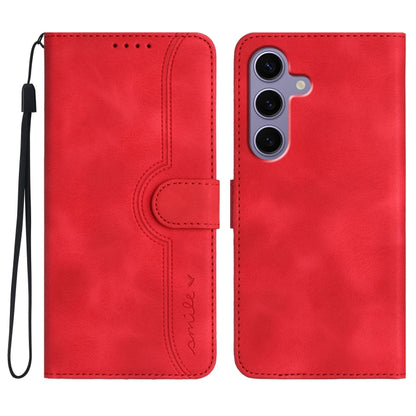 For Samsung Galaxy S25 5G Heart Pattern Skin Feel Leather Phone Case(Red) - Galaxy S25 5G Cases by PMC Jewellery | Online Shopping South Africa | PMC Jewellery | Buy Now Pay Later Mobicred