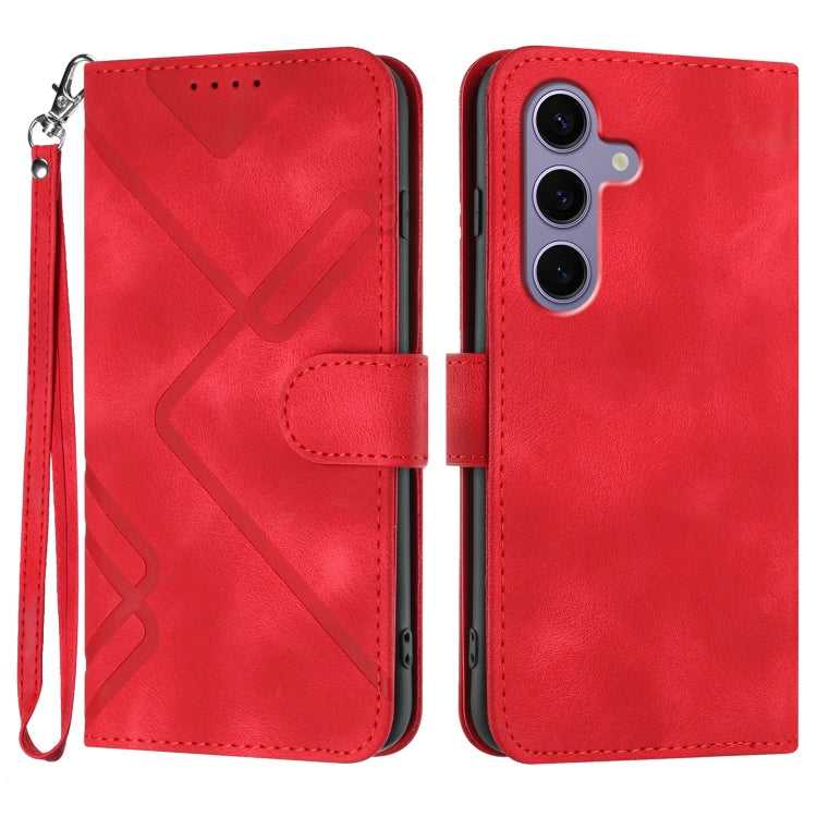 For Samsung Galaxy S25 5G Line Pattern Skin Feel Leather Phone Case(Red) - Galaxy S25 5G Cases by PMC Jewellery | Online Shopping South Africa | PMC Jewellery | Buy Now Pay Later Mobicred