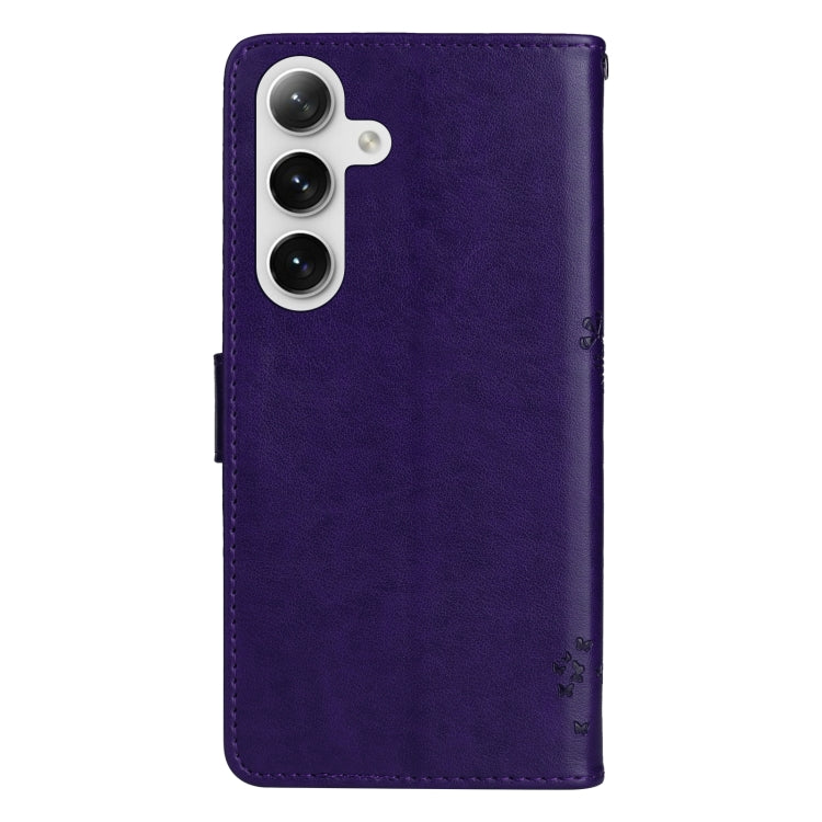 For Samsung Galaxy S25+ / S24+ 5G Tree & Cat Embossed Pattern Flip Leather Phone Case(Purple) - Galaxy S25+ 5G Cases by PMC Jewellery | Online Shopping South Africa | PMC Jewellery | Buy Now Pay Later Mobicred