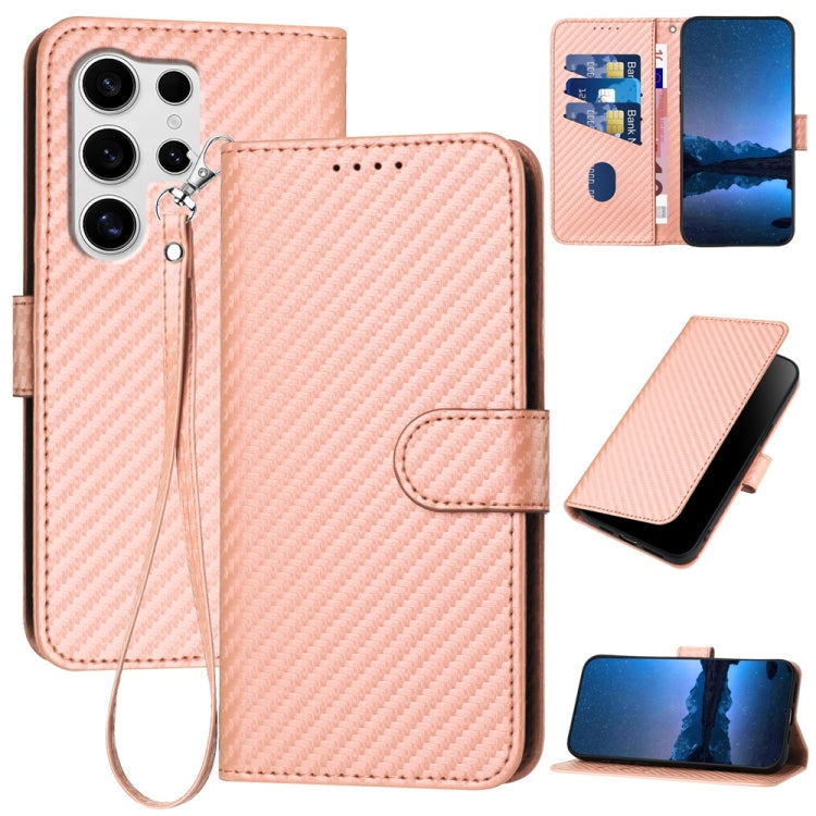 For Samsung Galaxy S25 Ultra 5G YX0070 Carbon Fiber Buckle Leather Phone Case with Lanyard(Pink) - Galaxy S25 Ultra 5G Cases by PMC Jewellery | Online Shopping South Africa | PMC Jewellery | Buy Now Pay Later Mobicred