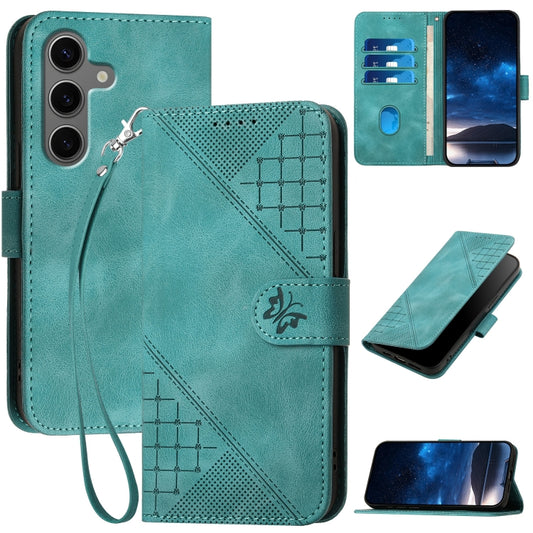 For Samsung Galaxy S25+ 5G YX0080 Grid Butterfly Embossed Pattern Flip Leather Phone Case with Lanyard(Light Blue) - Galaxy S25+ 5G Cases by PMC Jewellery | Online Shopping South Africa | PMC Jewellery | Buy Now Pay Later Mobicred