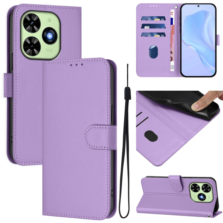 For Tecno Spark Go 2024 4G Skin Feel Solid Color Leather Phone Case with Lanyard(Lavender Purple) - Tecno Cases by PMC Jewellery | Online Shopping South Africa | PMC Jewellery | Buy Now Pay Later Mobicred