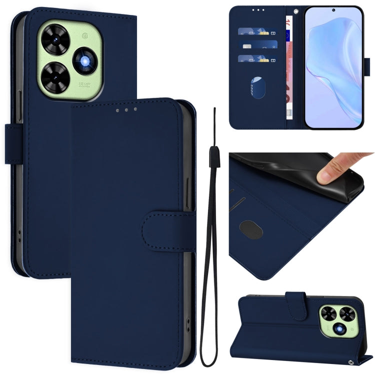 For Tecno Spark Go 2024 4G Skin Feel Solid Color Leather Phone Case with Lanyard(Navy Blue) - Tecno Cases by PMC Jewellery | Online Shopping South Africa | PMC Jewellery | Buy Now Pay Later Mobicred