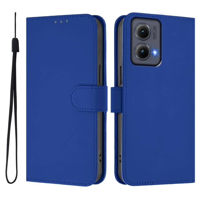 For Motorola Edge 5G 2024 Skin Feel Solid Color Leather Phone Case with Lanyard(Dark Blue) - Motorola Cases by PMC Jewellery | Online Shopping South Africa | PMC Jewellery | Buy Now Pay Later Mobicred