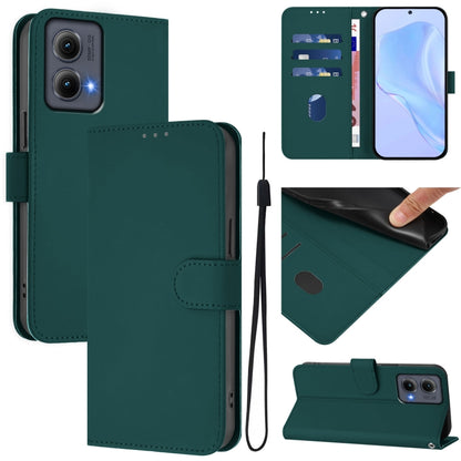 For Motorola Edge 5G 2024 Skin Feel Solid Color Leather Phone Case with Lanyard(Dark Green) - Motorola Cases by PMC Jewellery | Online Shopping South Africa | PMC Jewellery | Buy Now Pay Later Mobicred