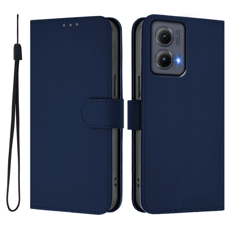 For Motorola Edge 5G 2024 Skin Feel Solid Color Leather Phone Case with Lanyard(Navy Blue) - Motorola Cases by PMC Jewellery | Online Shopping South Africa | PMC Jewellery | Buy Now Pay Later Mobicred