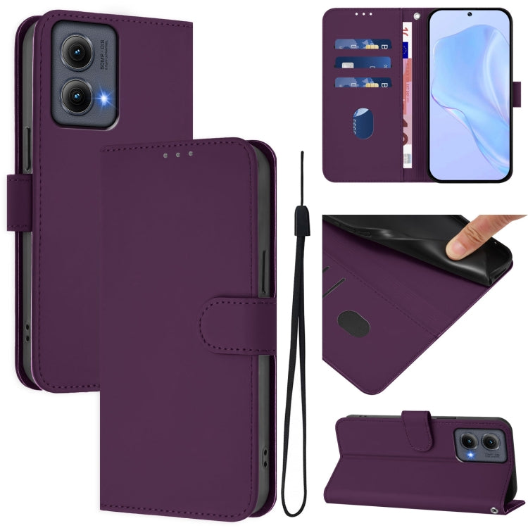 For Motorola Edge 5G 2024 Skin Feel Solid Color Leather Phone Case with Lanyard(Violet) - Motorola Cases by PMC Jewellery | Online Shopping South Africa | PMC Jewellery | Buy Now Pay Later Mobicred