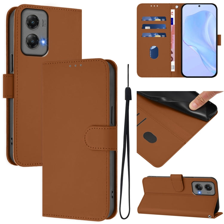 For Motorola Moto G Stylus 5G 2024 Skin Feel Solid Color Leather Phone Case with Lanyard(Brown) - Motorola Cases by PMC Jewellery | Online Shopping South Africa | PMC Jewellery | Buy Now Pay Later Mobicred