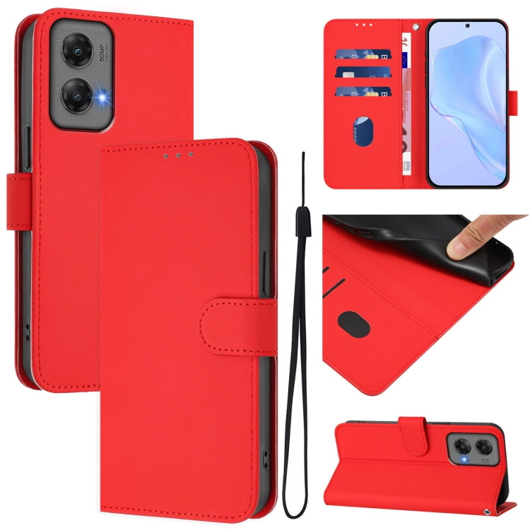 For Motorola Moto G Stylus 5G 2024 Skin Feel Solid Color Leather Phone Case with Lanyard(Red) - Motorola Cases by PMC Jewellery | Online Shopping South Africa | PMC Jewellery | Buy Now Pay Later Mobicred