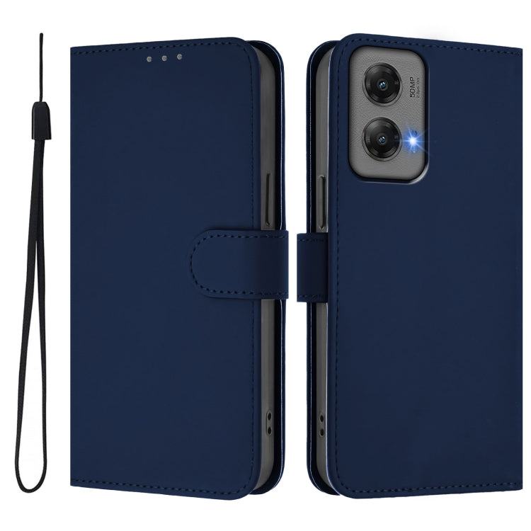 For Motorola Moto G Stylus 5G 2024 Skin Feel Solid Color Leather Phone Case with Lanyard(Navy Blue) - Motorola Cases by PMC Jewellery | Online Shopping South Africa | PMC Jewellery | Buy Now Pay Later Mobicred