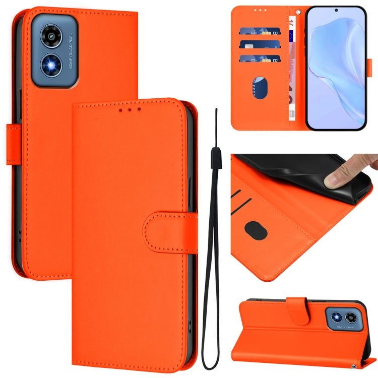 For Motorola Moto G Play 4G 2024 Global Skin Feel Solid Color Leather Phone Case with Lanyard(Orange) - Motorola Cases by PMC Jewellery | Online Shopping South Africa | PMC Jewellery | Buy Now Pay Later Mobicred