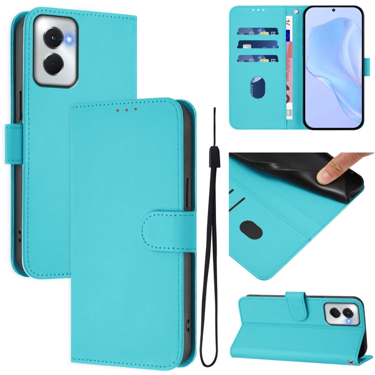 For Motorola Moto G Power 5G 2024 Skin Feel Solid Color Leather Phone Case with Lanyard(Lake Blue) - Motorola Cases by PMC Jewellery | Online Shopping South Africa | PMC Jewellery | Buy Now Pay Later Mobicred