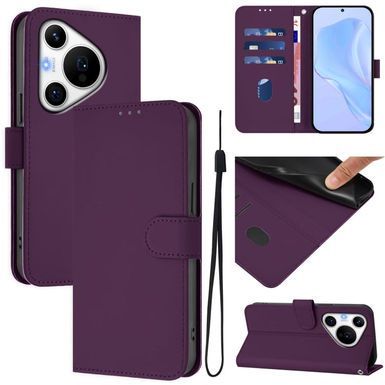 For Huawei Pura 70 Pro / 70 Pro+ Skin Feel Solid Color Leather Phone Case with Lanyard(Violet) - Huawei Cases by PMC Jewellery | Online Shopping South Africa | PMC Jewellery | Buy Now Pay Later Mobicred