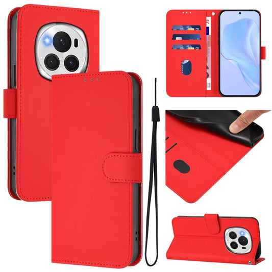 For Honor Magic6 Pro Skin Feel Solid Color Leather Phone Case with Lanyard(Red) - Honor Cases by PMC Jewellery | Online Shopping South Africa | PMC Jewellery | Buy Now Pay Later Mobicred