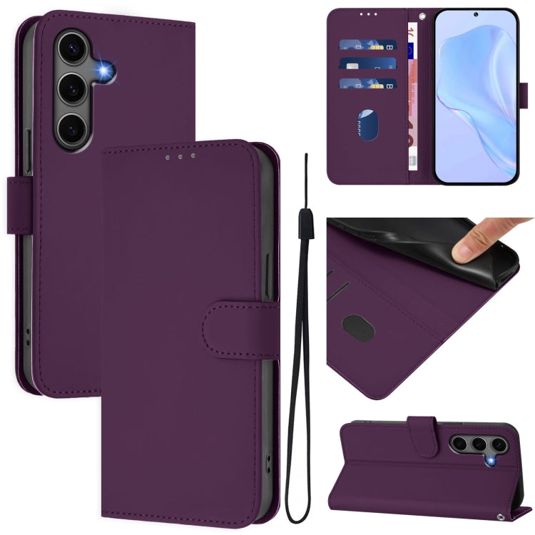 For Samsung Galaxy S25+ 5G Skin Feel Solid Color Leather Phone Case with Lanyard(Violet) - Galaxy S25+ 5G Cases by PMC Jewellery | Online Shopping South Africa | PMC Jewellery | Buy Now Pay Later Mobicred