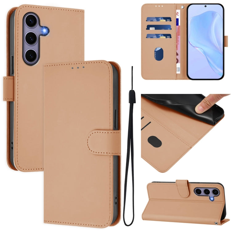 For Samsung Galaxy S25 5G Skin Feel Solid Color Leather Phone Case with Lanyard(Nude) - Galaxy S25 5G Cases by PMC Jewellery | Online Shopping South Africa | PMC Jewellery | Buy Now Pay Later Mobicred