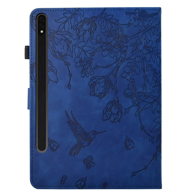 For Samsung Galaxy Tab S9 Flowers and Bird Embossed Smart Leather Tablet Case(Dark Blue) - Galaxy Tab S9 Cases by PMC Jewellery | Online Shopping South Africa | PMC Jewellery | Buy Now Pay Later Mobicred